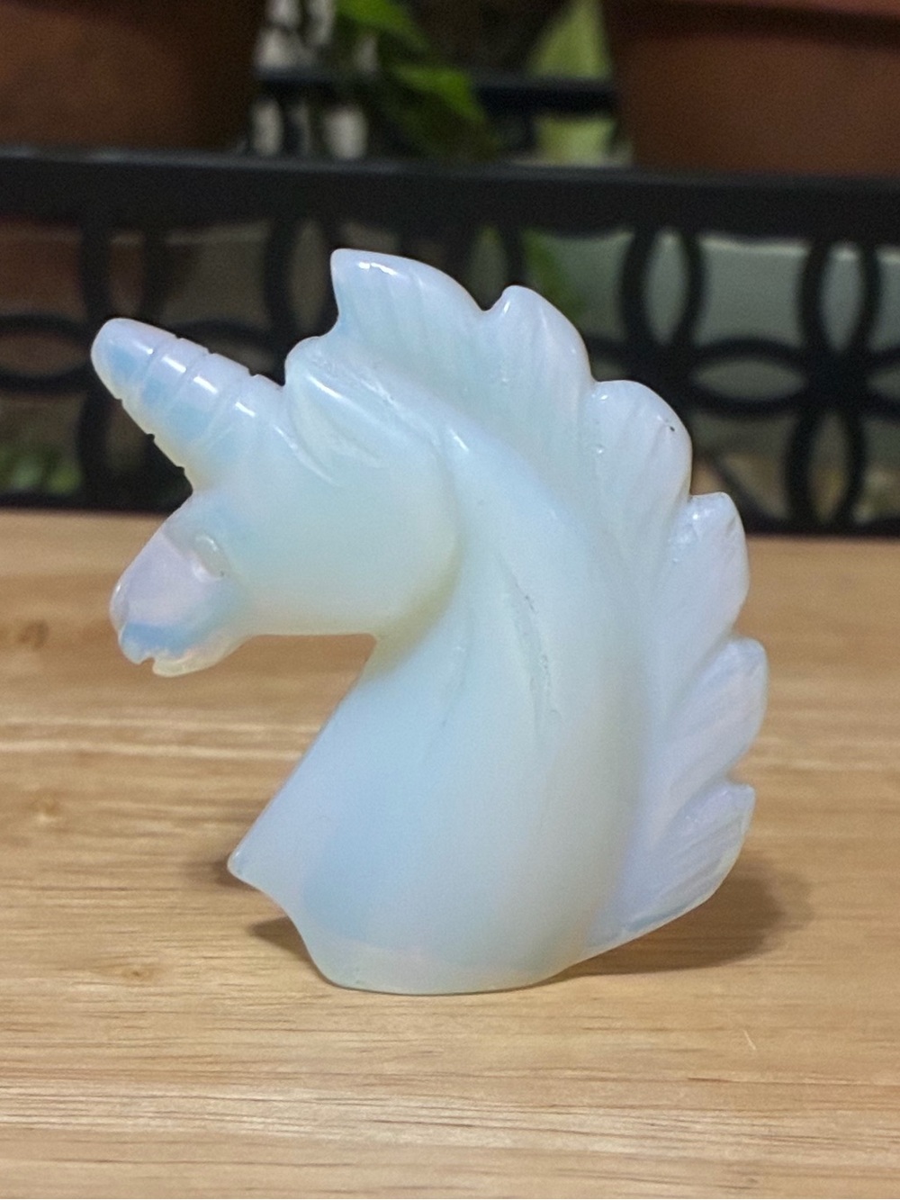 Carved Opalite Crystal Unicorn Head Figurine 2”